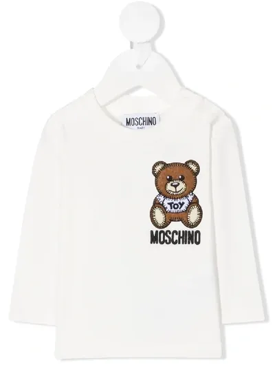 Moschino Babies' Toy Bear Long-sleeve T-shirt In White