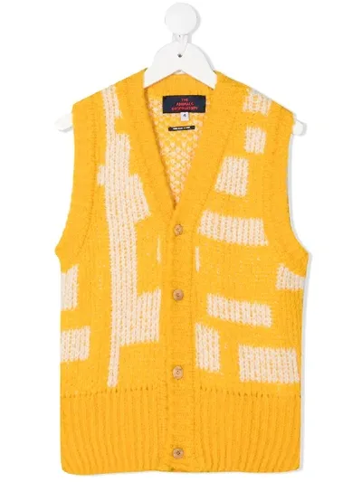 The Animals Observatory Kids' V-neck Button Down Vest In Yellow