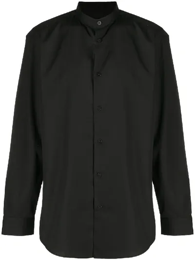 Issey Miyake Band Collar Poplin Shirt In Black