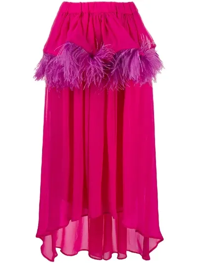 Christian Pellizzari Asymmetric Feather-trim Silk Skirt In Pink