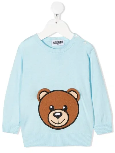 Moschino Babies' Long Sleeve Embroidered-teddy Jumper In Blue