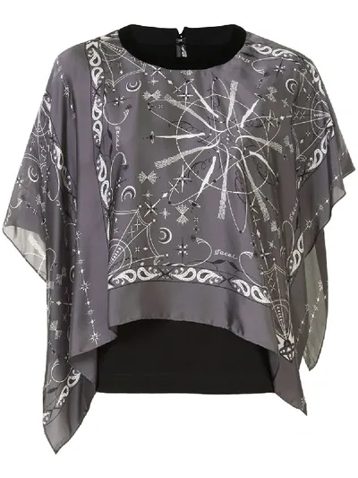 Sacai Paisley Print Layered T-shirt In Grey