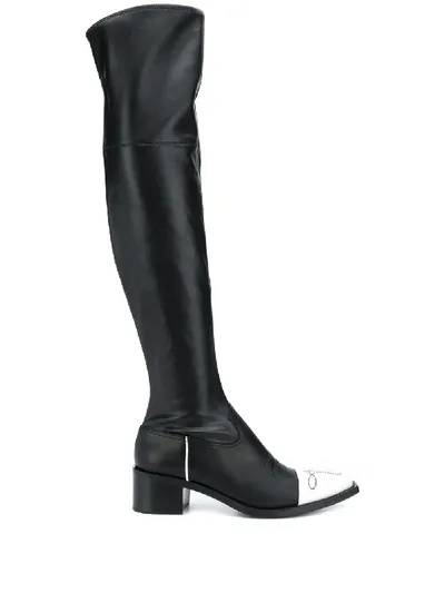 Miu Miu Contrasting-toecap Knee-high Boots In Schwarz