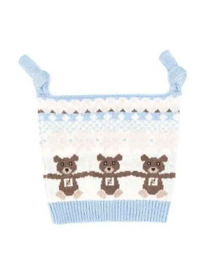 Fendi Babies' Triple Bear Square Beanie In Blue