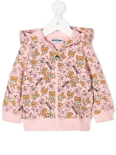 Moschino Babies' Logo Teddy Bear Print Hoodie In Pink