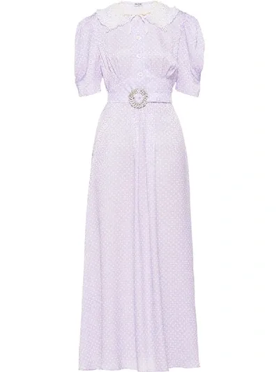 Miu Miu Polka-dot Jacquard Long Dress In Neutrals