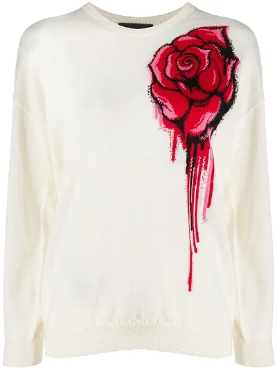 Boutique Moschino Rose Motif Crewneck Jumper In Neutrals