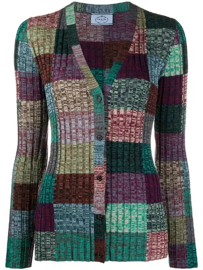 Prada Patchwork-effect Cardigan In Grün