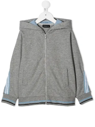 Monnalisa Kids' Side Stripe Zip Front Hoodie In Grey