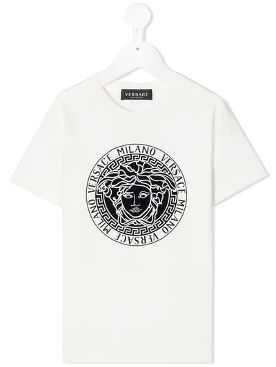 Young Versace Kids' Studded Medusa Logo T-shirt In White