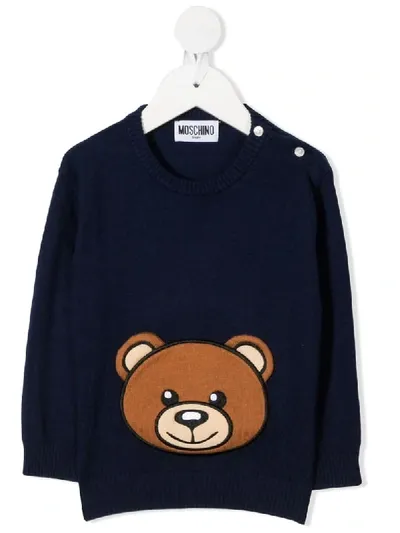 Moschino Babies' Bear Motif Jumper In Blue