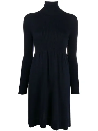 P.a.r.o.s.h Ribbed Roll Neck Dress In Blue