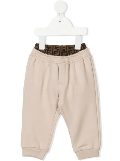 Fendi Babies' Ff Trim Track Pants In Neutrals