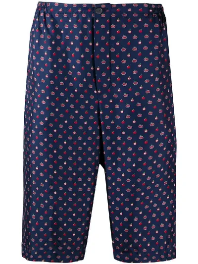 Gucci Apple Print Shorts In Blue