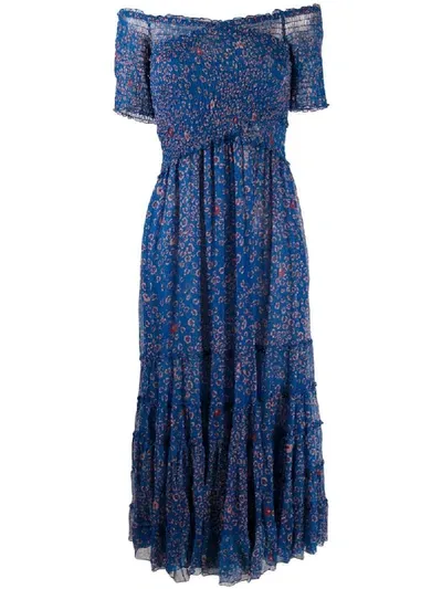 Poupette St Barth Floral Print Off Shoulder Dress In Blue