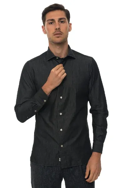 Luigi Borrelli Casual Shirt Denim Nero Cotton Man In Black Denim