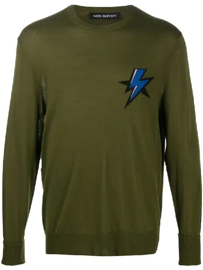 Neil Barrett Lightning Bolt Intarsia Sweater In Green