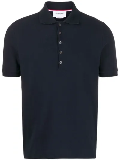 Thom Browne Short Sleeve Rib Cuff Polo Shirt In Blue