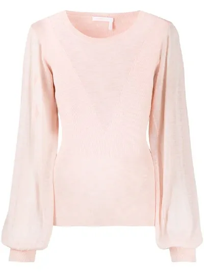 See By Chloé Long-sleeve Fitted Jumper In Pink