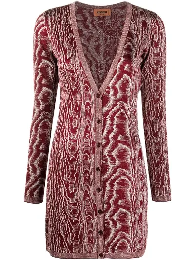 Missoni V-neck Long Cardigan In Red