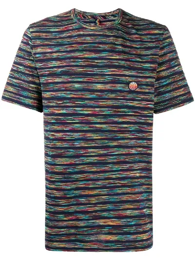 Missoni Logo-patch Striped T-shirt In Blue