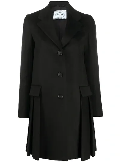 Prada Pleated Single-breasted Coat In Schwarz