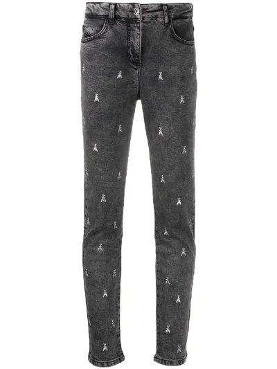 Patrizia Pepe Logo Print Washed Jeans In Grey