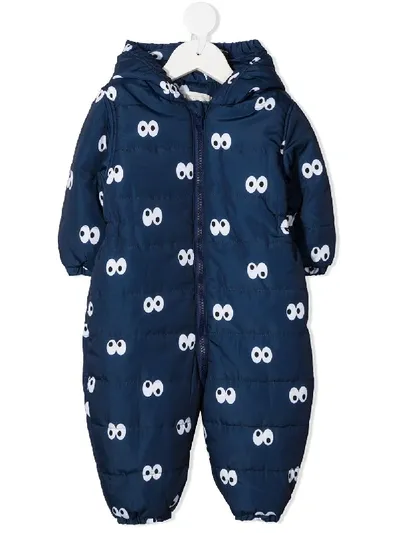 Stella Mccartney Babies' Cartoon Eyes Padded Jumpsuit In Blue