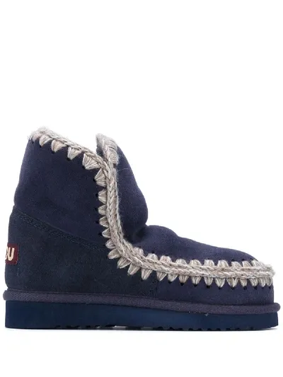 Mou Eskimo Crochet-stitch Ankle Boots In Blue