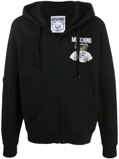 Moschino Embroidered Teddy Bear Hoodie In Black