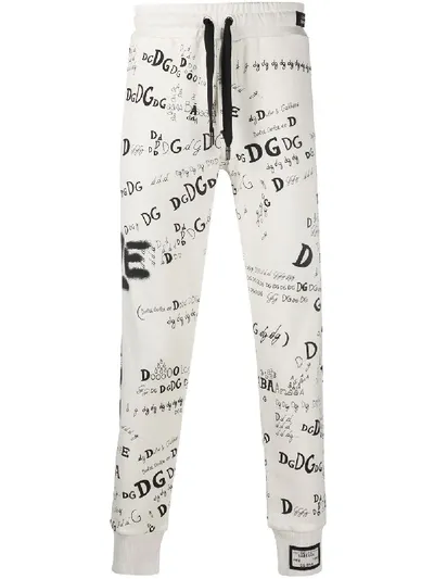 Dolce & Gabbana Slogan Print Track Pants In White