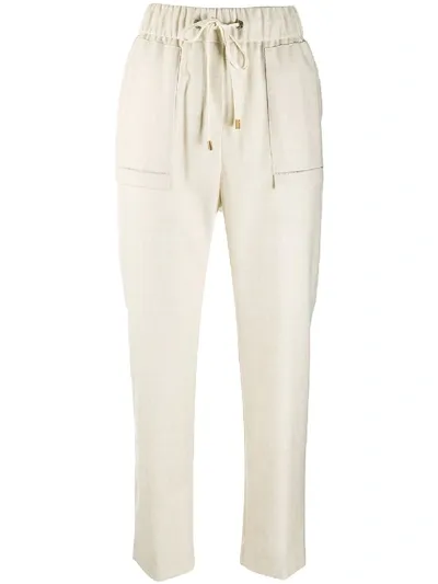 Peserico High-waisted Drawstring Trousers In Neutrals