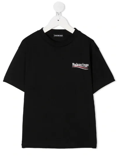 Balenciaga Unisex Kid Black T-shirt With Political Campaign Logo In Black White