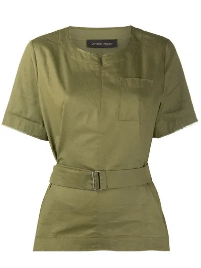 Christian Pellizzari Twill Utility Blouse In Green