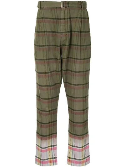 Sacai Checked Trousers In Green