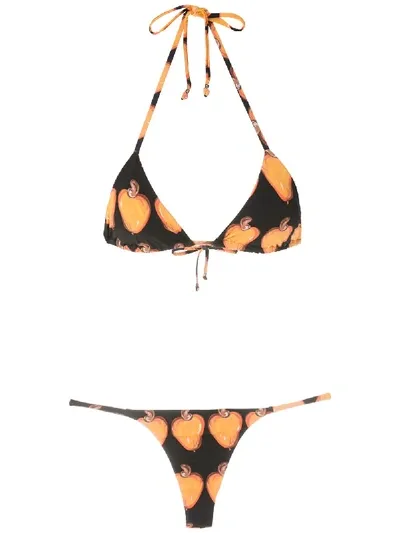 Amir Slama Pear-print Bikini Set In Black