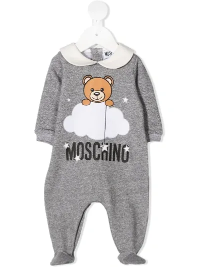 Moschino Teddy Print Cotton Babygrow In Grey