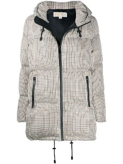 Michael Michael Kors Checked Padded Coat In Neutrals