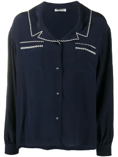 Miu Miu Scallop Trim Shirt In Blau