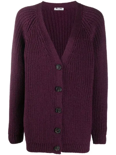 Miu Miu Virgin Wool Chunky Rib Knit Cardigan In Rot