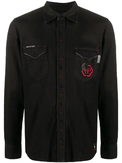 Philipp Plein Logo-print Denim Shirt In Black