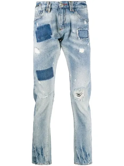 Philipp Plein Skull Outline Milano Jeans In Blue