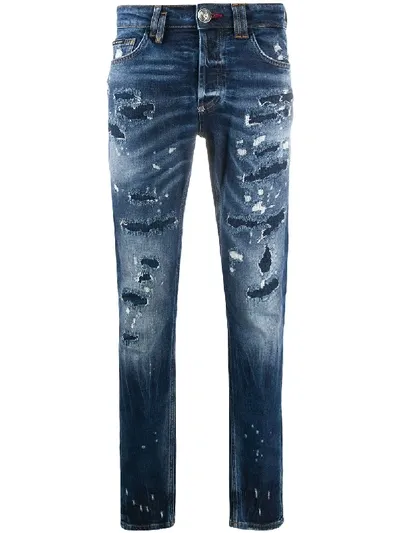 Philipp Plein Super Straight Skull Jeans In Blue