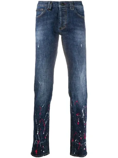 Philipp Plein Urban Graffiti Straight Jeans In Blue