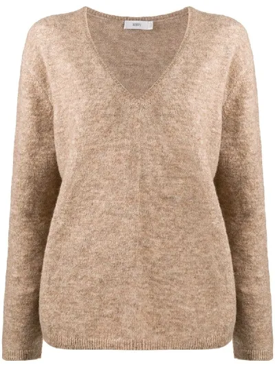 Closed Oversized V-neck Jumper In Brown