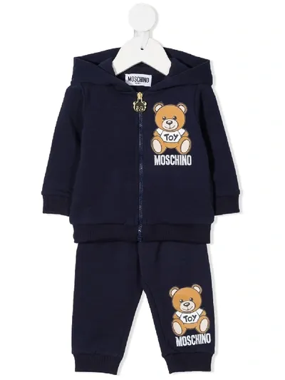 Moschino Babies' Teddy Logo Patch Tracksuit Set In Blue