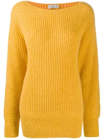 Closed Ribbed Boat-neck Jumper In Yellow