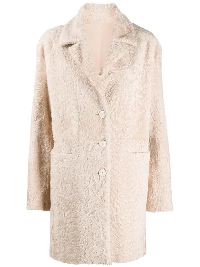 Drome Shearling Single Breasted Coat In Neutrals