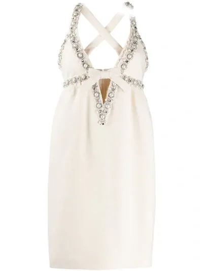 Miu Miu Embellished Baby Doll Dress In Neutrals