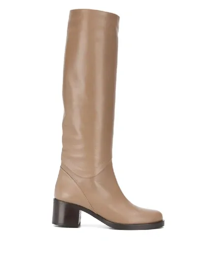 Société Anonyme Block-heel Riding Boots In Neutrals